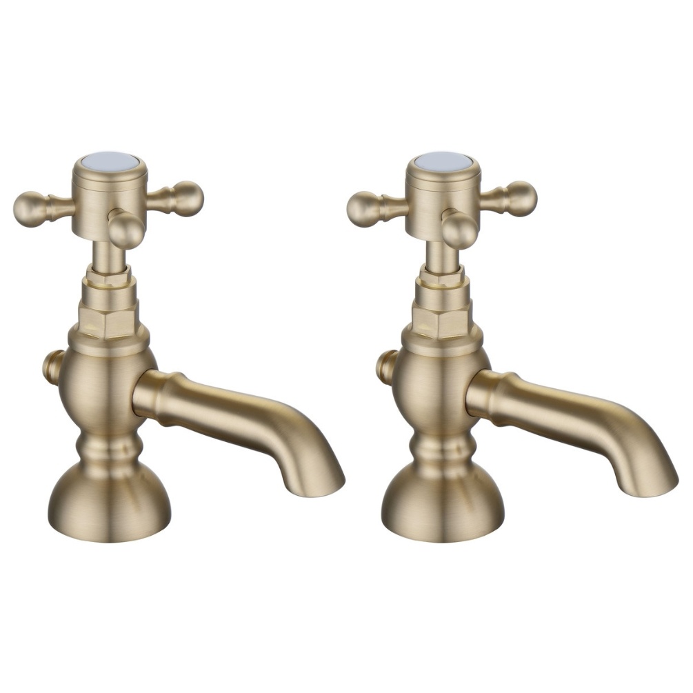 Product cut out image of the Morgana Brushed Brass Basin Pillar Taps ZERO106800